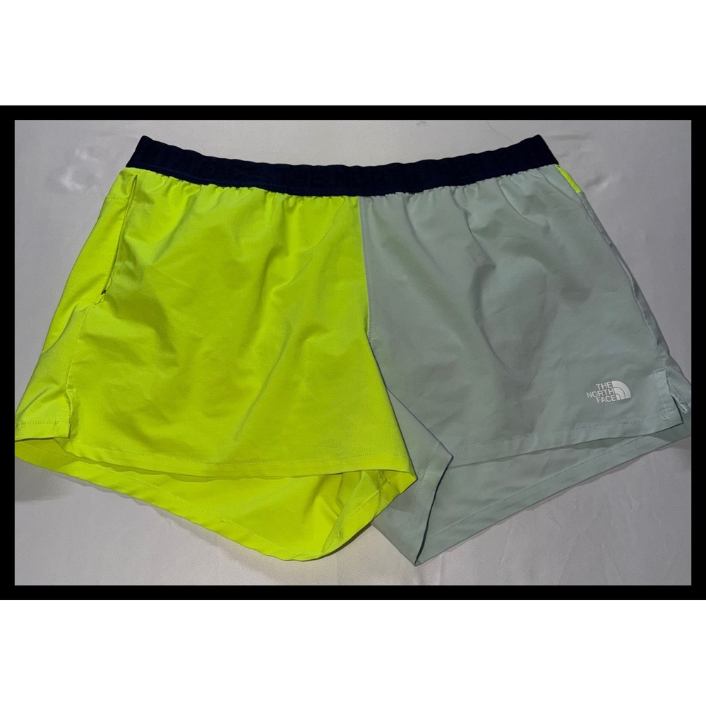 The North Face Running Shorts Womens XL Yellow Blue Colorblock Athletic Hike